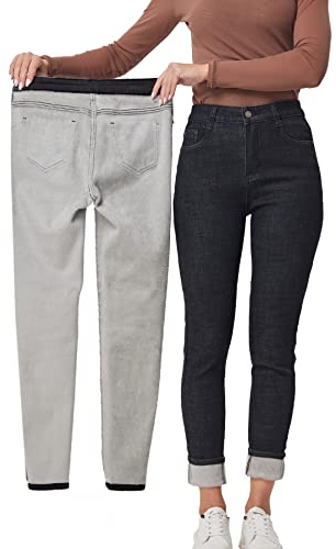 zsangbee Women's Thermal Jeans Fleece Lined Jeans Winter Skinny Jeans Warm Denim Pants