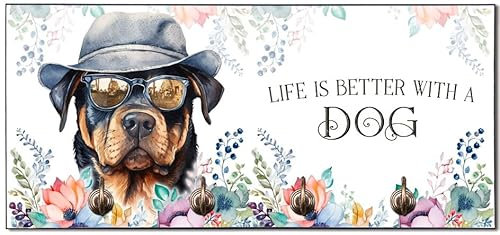 Cadouri Design-Hundegarderobe mit Rottweiler - Leinenhalterung für Halsband, Leine & Geschirr - originelles Geschenk für Hundebesitzer - handgefertigt