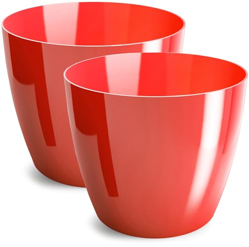 PECZEKO Vaso da fiori lucido in plastica, vaso decorativo per piante, grandi e piccole, set da 2 vasi per fiori, vaso per erbe, 2 pezzi, rosso, Ø 18 cm