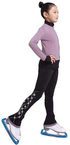 ROLTIN Eiskunstlaufanzug, Übungsjacke, Hose, Hose, Mädchen und Damen, Schlittschuh-Kleid, enge Hose mit Strasssteinen (Größe: 165, Farbe: Lila)
