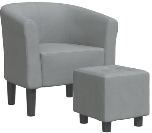 vidaXL Clubsessel, Sessel mit gepolstertem Sitz Armlehnen, Cocktailsessel mit Fußhocker, Loungesessel Relaxsessel Polstersessel, Hellgrau Stoff