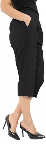 Ladies Half Elasticated Waist 3/4 Three Quarter Cropped Trousers Womens Pants Summer Capri Shorts Bottoms UK Sizes 8-24