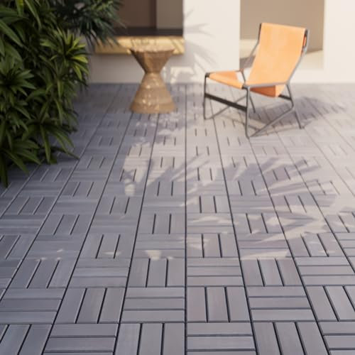 casa.pro Set de 10 Dalles en Bois avec 12 Lattes Décoratives Carreaux à Clipser Résistant pour Terrasse Balcon Jardin Sauna Piscine Bois d'Acacia Surface Totale 0,9 m² Gris