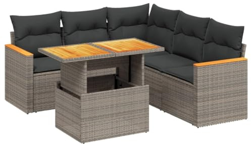 vidaXL Set Divano da Giardino 6 pz con Cuscini Grigio in Polyrattan