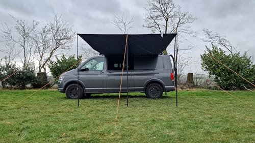 Debus Campervan Sun Canopy V2.0 – Waterproof Lightweight Van Awning for VW Transporter & C-Rail Vans | 8m² UPF Sun Shade Shelter with Aluminium Telescopic Poles – Midnight Black