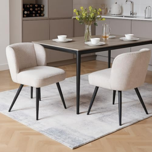 chairus Juego de 2 Sillas de Comedor con Respaldo Ancho Silla de Cocina Tapizadas en Lino, Sillas Laterales sin Brazos Silla Moderna para Salón/Restaurante, Caqui