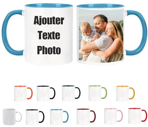 Tasse Personnalisable & Mug Personnalisé avec Votre Photo/Texte, Mugs et Tasses à Café, Tasse Personnalisée, Mug Personnalisé Photo, Cadeau Personnalisé Cadeau D'anniversaire (Bleu)