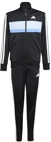 adidas Unisex Kinder SEASONAL ESSENTIALS TIBERIO 3 STRIPES TRICOT TRACKSUIT, black/glow blue/blue fusion/white, 15-16 Years