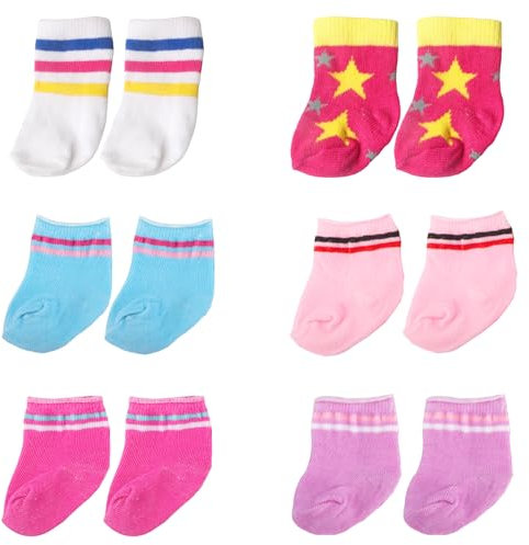 6 Paar Bunt Puppenkleidung 30-50cm Puppensocken, Süße Socken für 12-20 Inch Puppen und 28-35 cm Kuscheltiere, Puppenzubehör 6 Farben Sternmuster Gestreifter Elastischer Saum