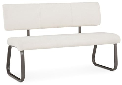 IDIMEX Banc d'entrée Vilas L 135 cm, siège avec 3 Places, Banquette au piètement chromé et Dossier au revêtement en Tissu bouclé, Blanc