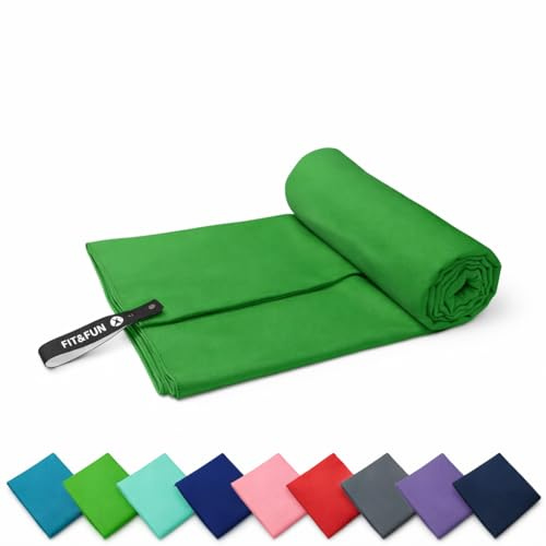 FIT&FUN Asciugamano in Microfibra Ultraleggero 39g, Telo Palestra, Sport, Viaggio e Mare, Ultra Assorbente e Antibatterico, Asciugatura Rapida, Standard 100 OEKO-TEX (Verde mela, 30x50 cm)