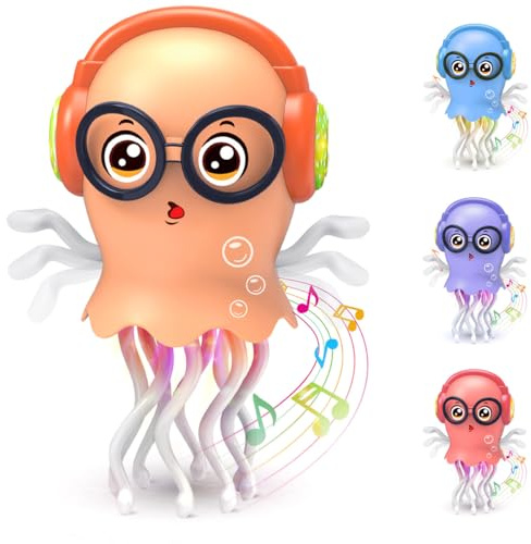 Zonopy Giocattolo elettrico per meduse danza, giocattolo per gattonare con luce e suono, giocattolo interattivo Tummy Time Toys per ragazzi e ragazze