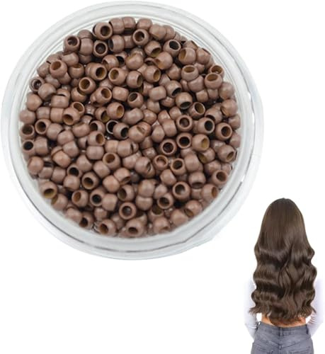 Lot de 1000 Micro Anneaux Doublés en Silicone, Perle pour Cheveux, 2.5mm Micro Anneaux Pour Extension Cheveux Perle Pour extensions de cheveux (marron clair)
