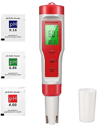 Qusedwey 4-in-1 PH Meter with PH/TDS/EC/Temp Function for Hydroponics,for Nutrients Growing, Indoor Garden,Brewing, Pool,
