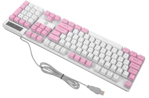 Hoement Tastiera Gaming Meccanica 104 Tasti Rosa, Retroilluminazione Rgb e Tasti Sospesi in Abs per Prestazioni Elevate e Comfort Ergonomico