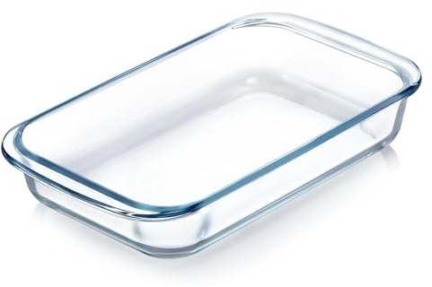 Fuente grande de 1,8 l, de cristal con asas, forma rectangular para lasaña, para airfryer, recipiente para alimentos para horno, apto para microondas (24,5 x 21,9 x 5 cm)