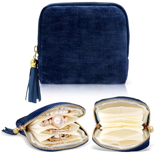 EYEOO Travel Jewelry Case Small Soft Velvet Organizer Pouch Travel Gifts for Women Storage Bags Mini Jewelry Bag for Gemstones Bracelets Healing Crystal Earring Necklaces Small Pouch Gem Blue
