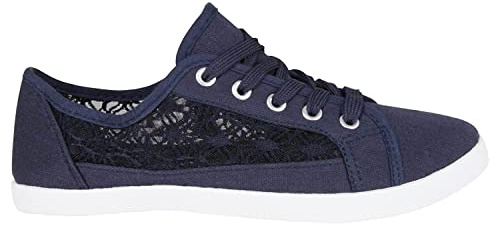 Womens Canvas Plimsolls Sneakers Shoes, Trainers Lightweight Lace Up Pumps Casual Flat Summer Shoes (Navy, UK 4)