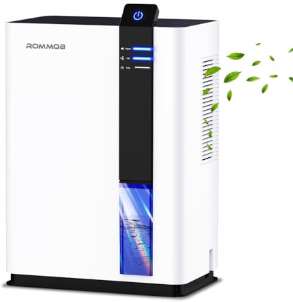 Deumidificatore Casa Muffa, ROMMQB 3000ML Deumidificatore Portatile Piccolo per Cantina, Bagno, Camera da Letto, Dehumidifier Smart Deumidificatori Elettrico con Spegnimento Auto, 5 Luci Notturne