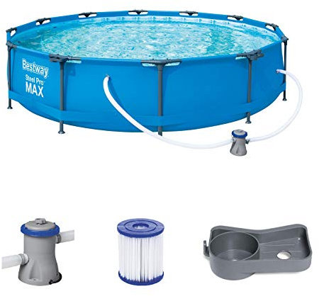 Bestway Steel Pro Max Pool Set 366x76 cm, Frame Pool rund im Set, inklusive Filterpumpe und Getränkehaltern