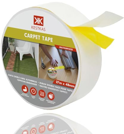 KESTKAS Cinta de Doble Cara Extrafuerte para Alfombras (48mm x 27m) - Moquetas - Césped Artificial, Cinta Adhesiva Doble Cara, Cinta Doble Cara Fina (1)