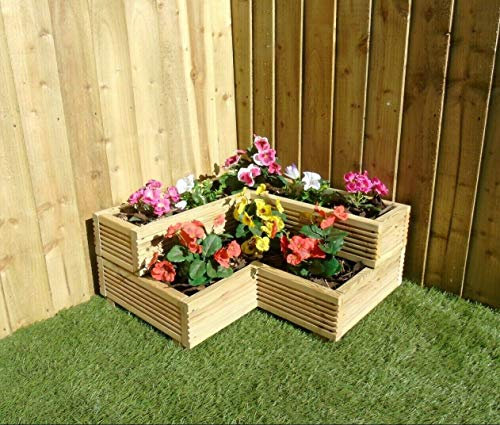 Wood-Shed Ltd 2 Tier Corner Garden Wooden Decking Planter Plant Pot - Steps Herb Flower (Left Hand Corner)