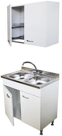 Arredobagno e Cucine Mobile sottolavello bianco, 2 ante con lavello inox 80cm, 2 vasche e scolapiatti