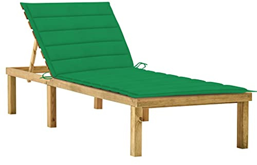 KTHLBRH 【Consegna flash】 Lettino prendisole per esterni, sedia a sdraio da terrazza, adatto per giardino, spiaggia, piscina, con rivestimento verde, in legno di pino