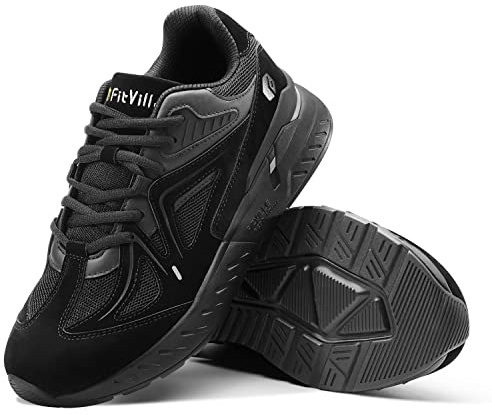 FitVille Womens Trainers Extra Wide Fit Road Running Shoes, Jet Black, 6