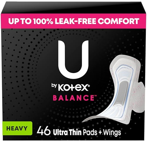 U by Kotex Balance Ultra Thin Pads with Wings, Heavy Absorbency, 46 Count (Packaging May Vary)