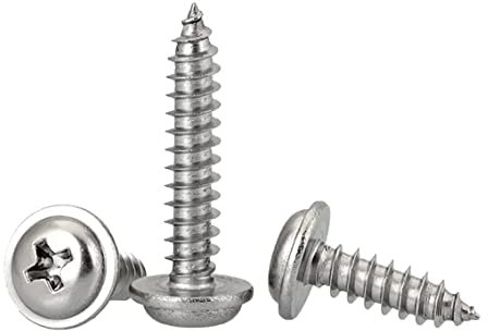 FandWay 125Pcs Self Tapping Screws 304 StainlessSteel,M4 Wood Screws Kit,Pan Head With Washer Self Drilling Screw,Wafer Head Sheet Metal Screw Phillips Drive for DIY Woodwork Repairs.