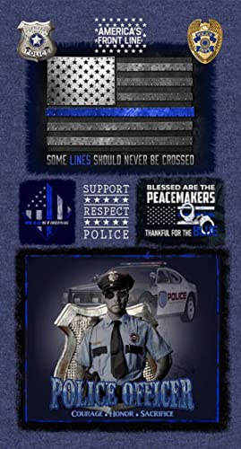 SYKEL ENTERPRISES Police Department Cotton Panel-Police Officer Peacemakers Front Line 100% Cotton Quilting Panel by SYKEL