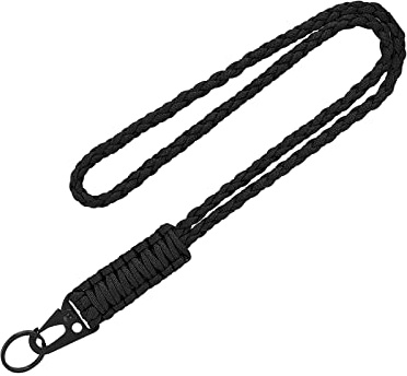 Ouligay Paracord Lanyard Keychain Heavy Duty Braided 550 Keychain Lanyard Neck Lanyard with HK Clip Wrist Strap Paracord Keychain Necklace for Keys ID Badges Camera Phone Black
