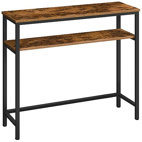 HOOBRO Console Table with Adjustable Shelf, 80 cm Slim Hallway Table, 2 Tier Slim Sofa Table with Storage Shelf, for Living Room, Hallway, Office, Industrial, Sturdy, Rustic Brown EBF25XG01