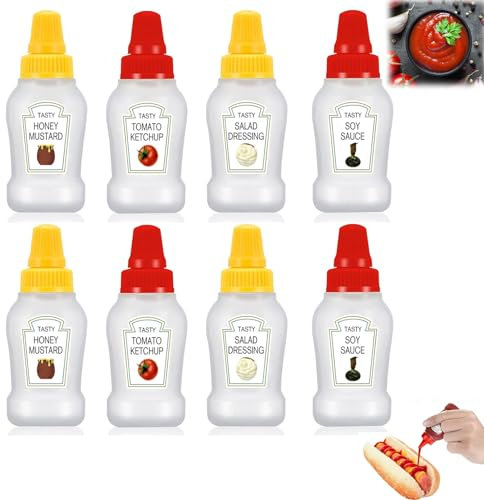 SFSSHUI 8 Stück Mini Saucenflasche, Tragbare Quetschflasche Mit Kappen, Bento Sojasauce Flasche Für BBQ, Dressing, Tomaten Ketchup