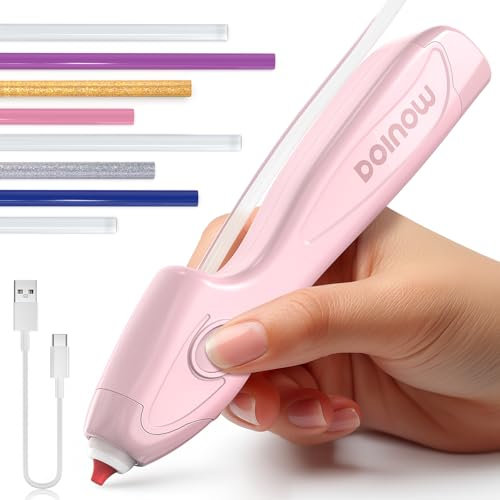 Pistola colla a caldo senza fili, Forma della penna, Preriscaldamento rapido 6s, mini pistola per colla a caldo per fai da te, 30 bastoncini colorati da 185mm, intelligente, Ricarica di tipo C - Rosa