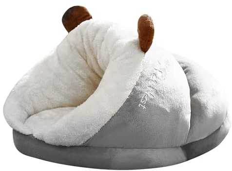 PETCUTE Cuevas y casas suaves para mascotas, saco de dormir lavable para cachorros con parte inferior antideslizante, cama nido de cueva para mascotas, cama súper cálida y acogedora para perros, gatos
