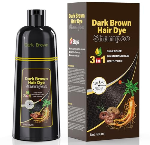 Dark Brown Hair Dye Shampoo Haarfarbe Dunkelbraun 3-in-1 für Männer & Frauen, Natürliche Pflanzenfarbe, Grauabdeckung & Pflege, Sofortige Farbergebnisse, Langanhaltendes Haarfärbeshampoo, 500 ml