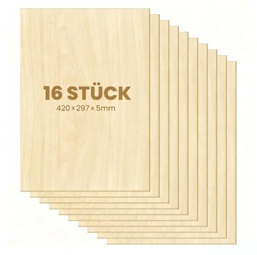 ToCome 5mm Sperrholz A3 Linde Sperrholzplatte Laserfähig 420 x 297 x 5mm Linden Holzplatte Plywood 5mm Holz für Laser (16 Stück)
