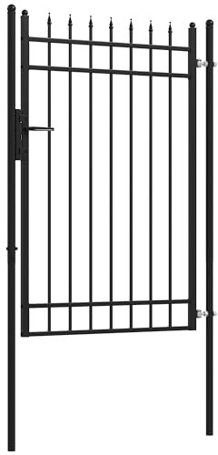 Outsunny Portillon de jardin en acier galvanisé 107 x 204 cm portail de jardin avec serrure, clés et poignée, décoration en flèche, portillon de patio extérieur, noir