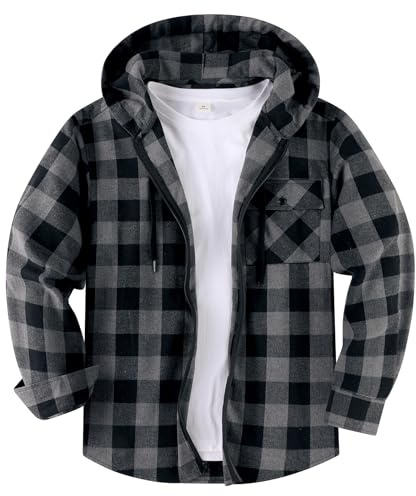 SwissWell Camicie Flanella da Uomo Camicie Quadri con Cappuccio Cerniera Camicia a Maniche Lunghe Felpa con Cappuccio Giacca Camicia da Boscaiolo Lavoro Escursionismo Campeggio