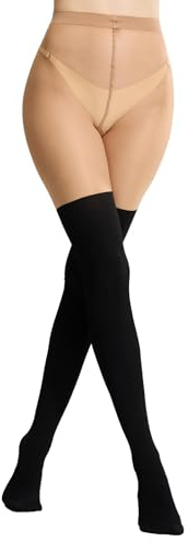 MANZI Mock Thigh High Look Tights Suspender Plain Curves Hold Up Stockings Kint Sweater Socks