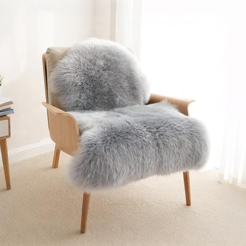 AMFUN 50 * 80cm Faux Fur Rug,Fluffy Sheepskin Rug,Faux Fleece Chair Cover Seat Pad, Shaggy Rugs,Non-Slip Washable Carpet for Bedroom, Living Room, Kids Room (Grey 19.6 * 31.5in)