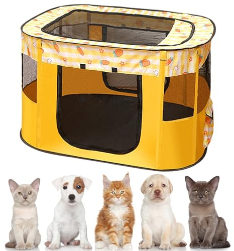 Portable Parc pour Chien, Parc Chaton Pliable 70 x 55 x 40 cm, Tente pour Chat Respirante d’Intérieur/Extérieur avec Sac de Transport
