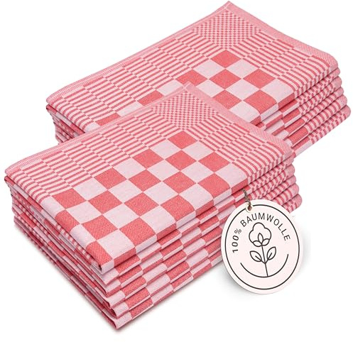 ZOLLNER 12er Set Geschirrtücher Baumwolle in 65x65 cm - extrem saugstarke und robuste Küchentücher - waschbar bis 60°C – in rot kariert - Gastronomiequalität - Oeko Tex® Zertifiziert