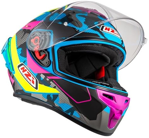 NZI Helmets Trendy 3 Stream, Casco Integral para Moto, ECE/UN R 22.06, Negro Mate/Blanco, 1600g, Resina Termoplástica, Deportivo. Talla L