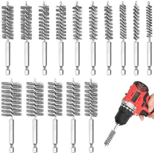 XTUDOU® 15 Pezzi Spazzola per Trapano, Diametro 8-25 mm, Spazzola Metallica Rotonda con Asta Esagonale, Spazzola Metallica in Acciaio Inox, per Lucidatura, Levigatura E Foratura A Percussione
