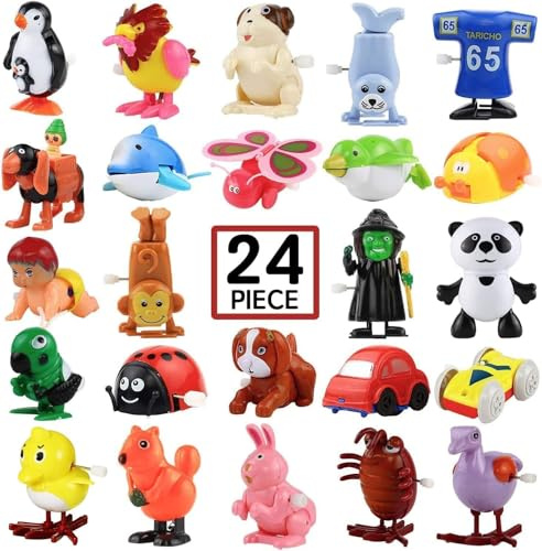 24 Pack Assorted Mini Wind-Up Toys for Kid Party Favors