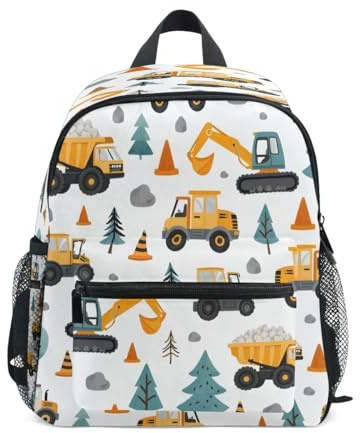Mnsruu Sac à dos pour enfant motif voiture de chantier de construction, sac à dos pour garçon, sac d'école maternelle, sac de voyage pour fille