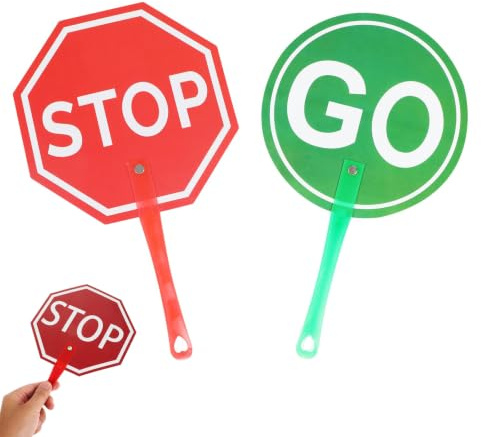 Weenwill stoppskylt, 2-pack stopp- och go-skylt med handtag, dubbelsidiga stoppskyltar för trafikljus spel, reflekterande PVC-säkerhetsskyltar för fotgängare vägtrafikvarning, trafikskyltar alternativ
